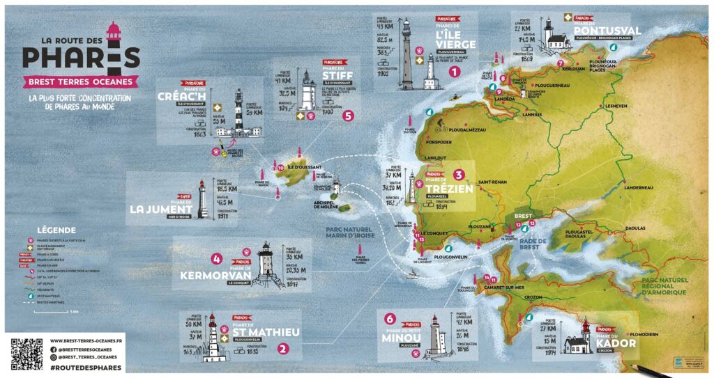 Carte Route des Phares de Brest terres océanes © Zcard